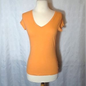 💜 Top Women SO V-neck Short Sleeve Fitted Top Casual Orange Cotton Shirt Medium